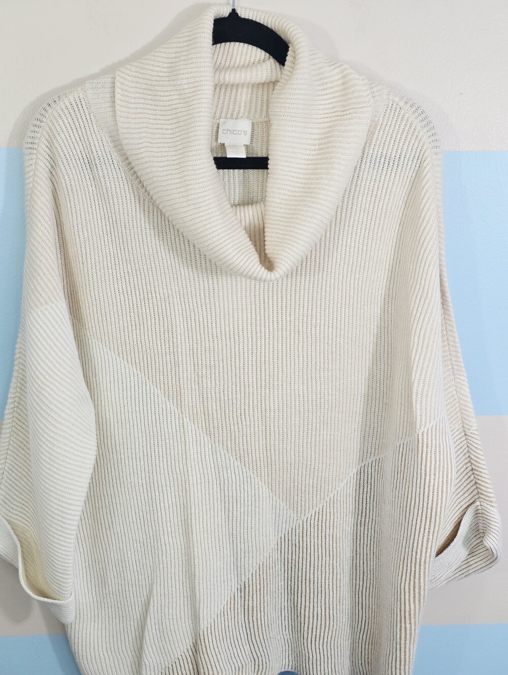 Chico's Cream Ribbed Cowl Neck Sweater - Picture 3 of 8